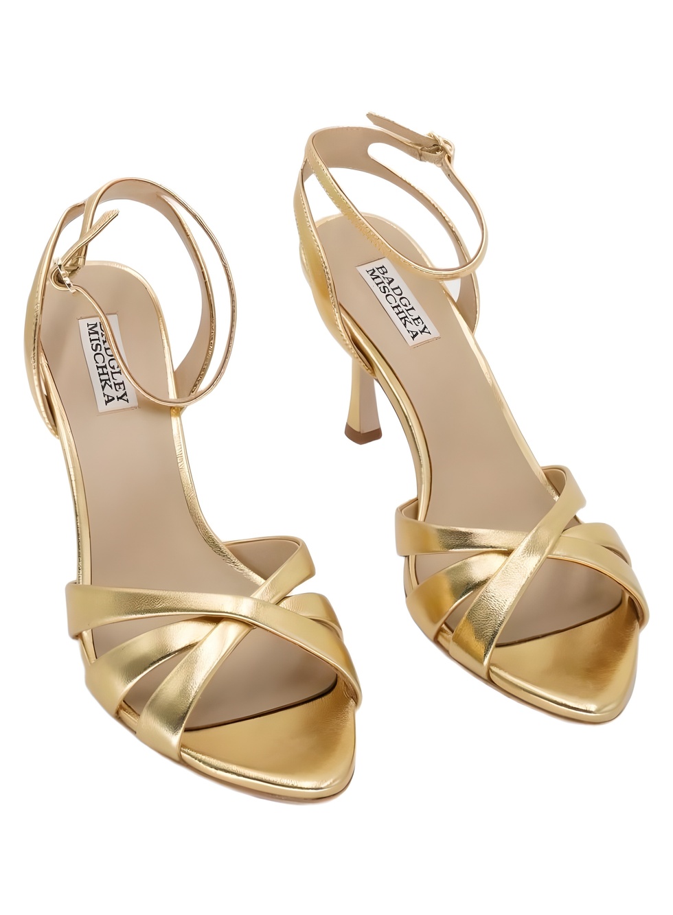 Badgley Mischka Xeilani Gold Metallic Leather Strappy Heeled Sandals Size 9.5M